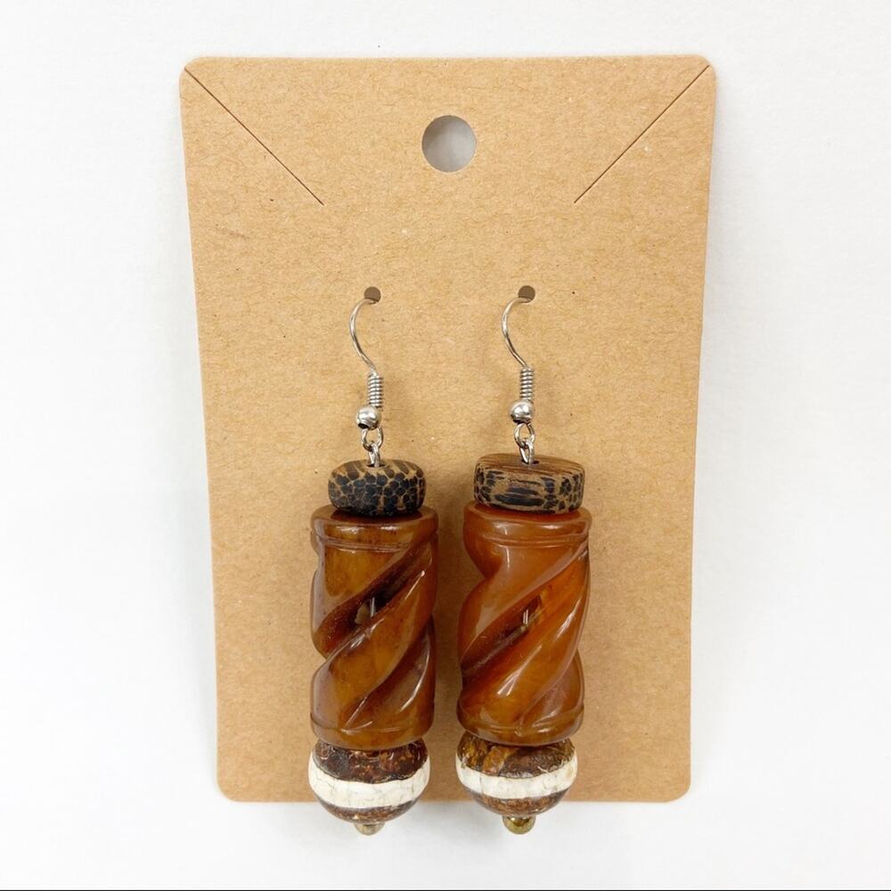 Handmade Wood And Stone Earrings